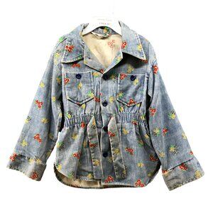 Vintage Healthtex Girls 6X Corduroy Denim Jacket Blue Floral Print Tie 90s